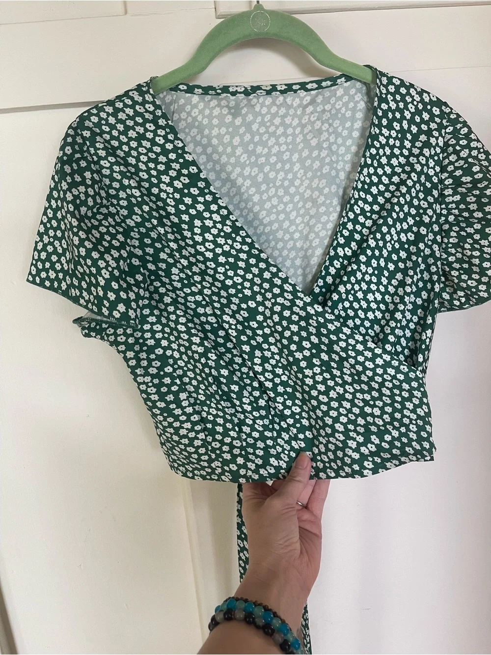 Green Floral Wrap Around Tie Two-Piece Set